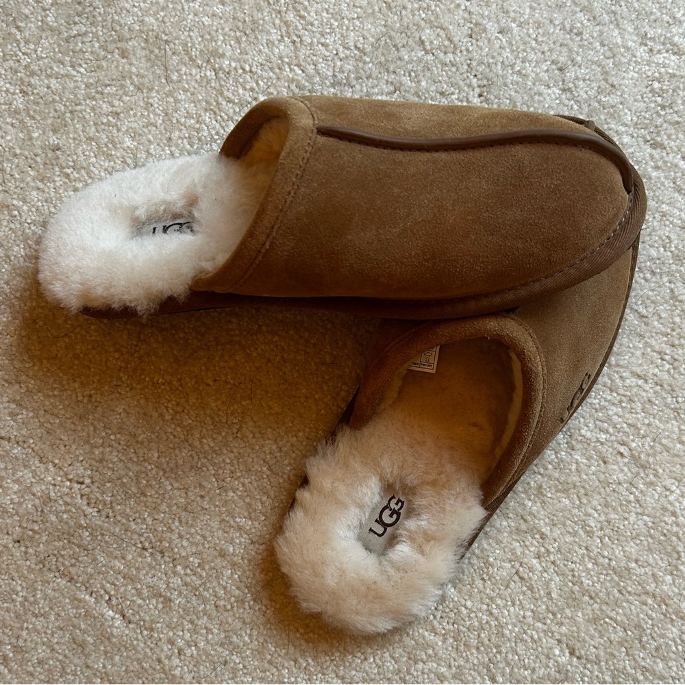 NWOT - UGG Chestnut Suede Slippers with Plush Lining